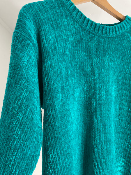 Teal Velour Puff Sweater S