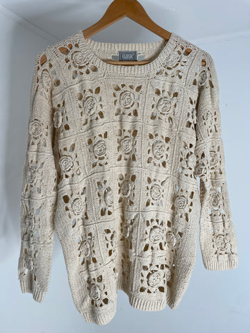 Beige Flowers Sweater M