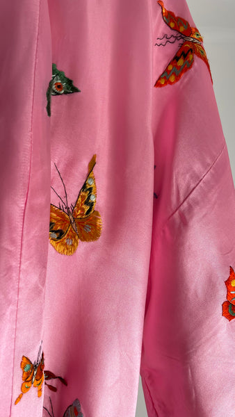 Pink Butterfly Silk Robe L