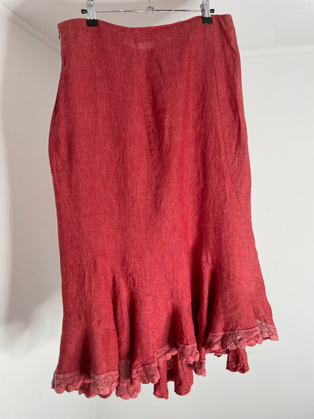 Raspberry Linen Skirt XL