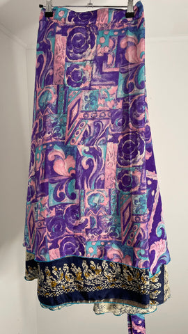 Blue Silk Wrap Skirt O/S