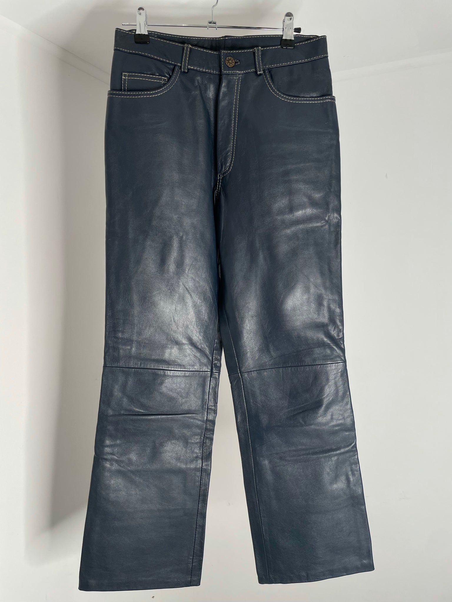 Midnight Blue Leather Trouser 38