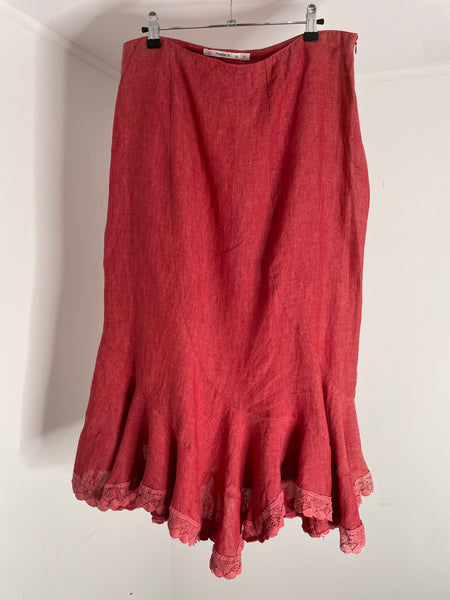 Raspberry Linen Skirt XL