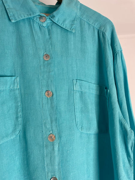 Turquoise Linen Top L