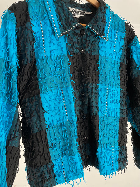 Blue Bedazzle Shred Jacket M