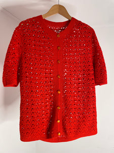 Fire Red Crochet Sweater M