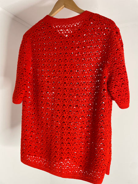 Fire Red Crochet Sweater M