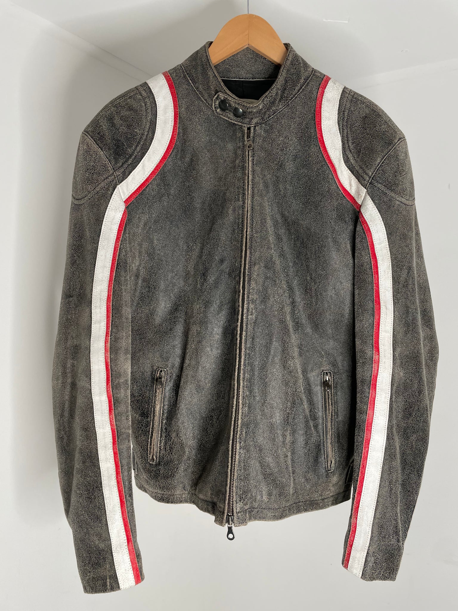 Red Stripe Leather Jacket 54