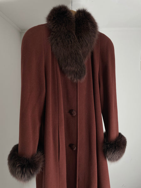 Chocolate Wool Fur Coat 42