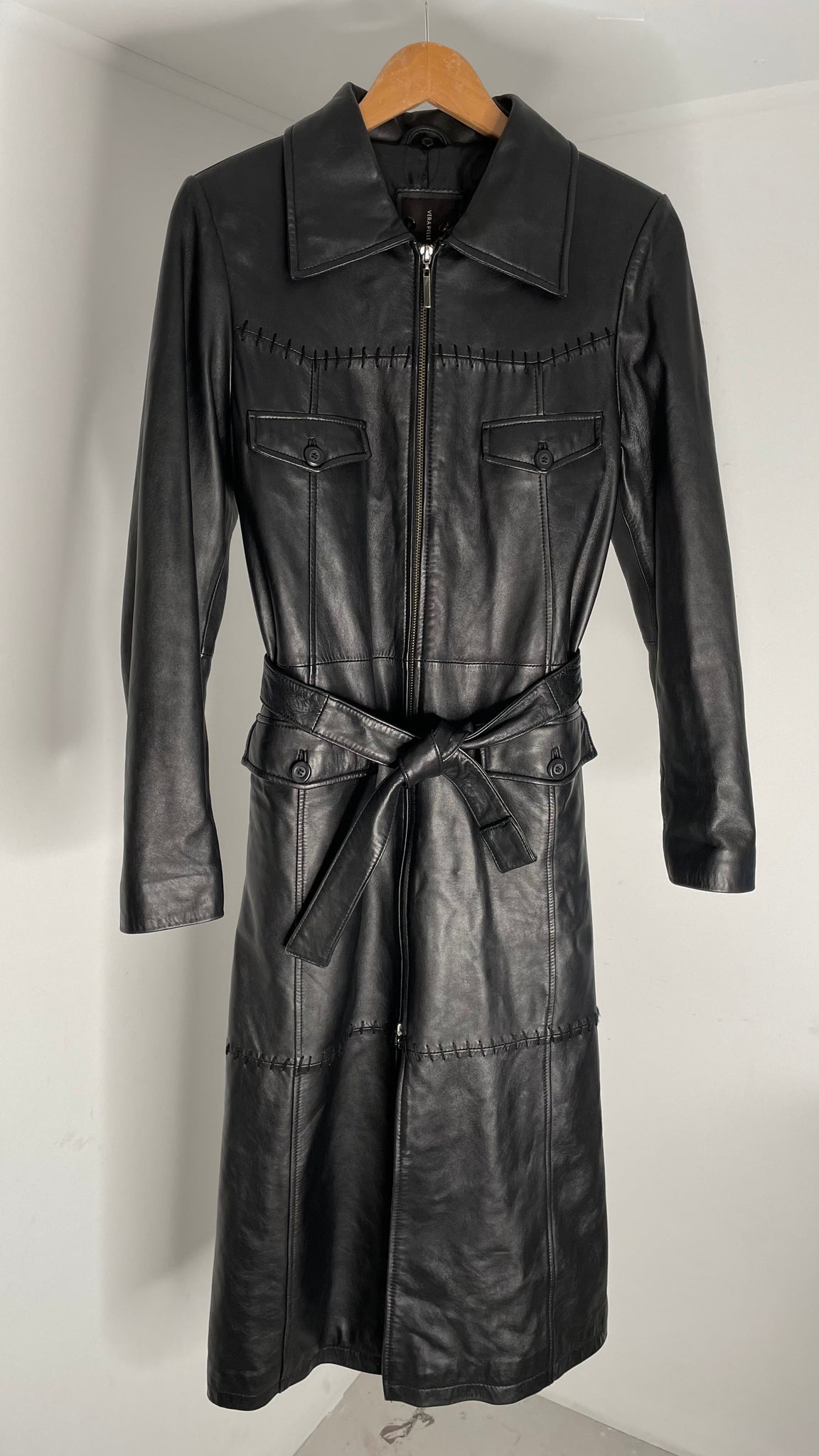 Stitch Zip Leather Duster IT42