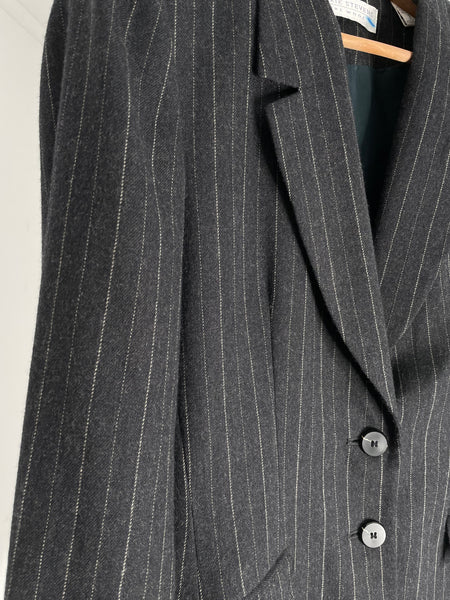 Pinstripe Grey Wool Blazer M