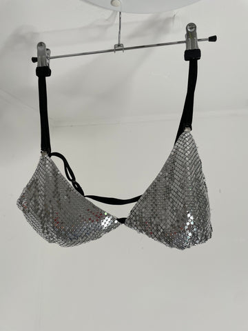 Silver Metal Mesh Bra M