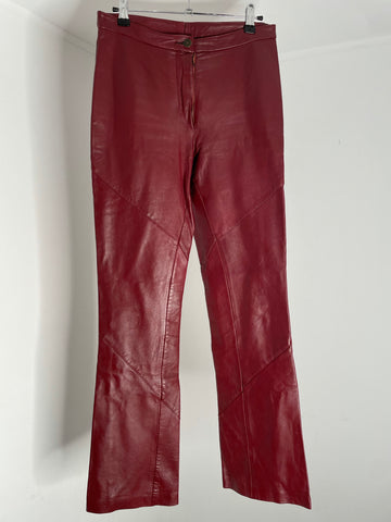 Burgundy Flare Leather Trouser 38