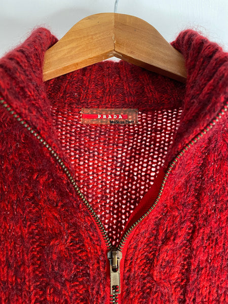 Vintage Prada Red Mohair Zip Sweater M