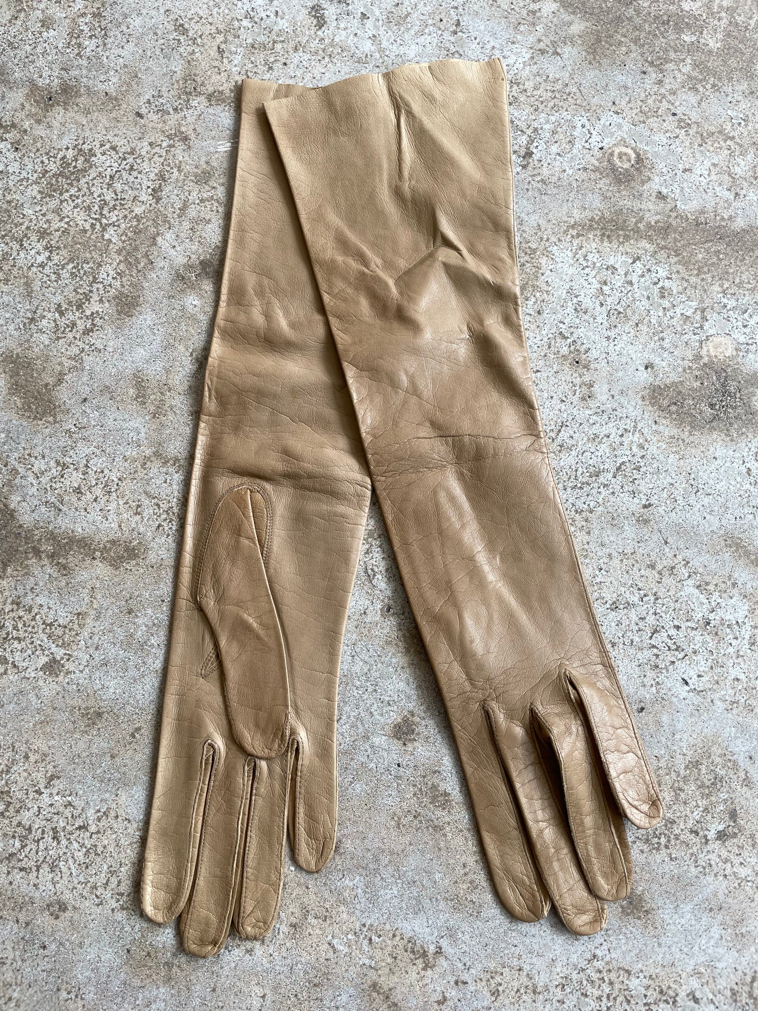 Beige Leather Gloves 6.5